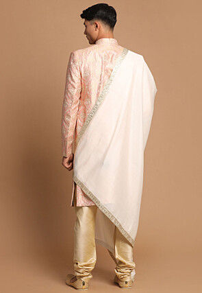 Woven Art Silk Jacquard Sherwani in Pink