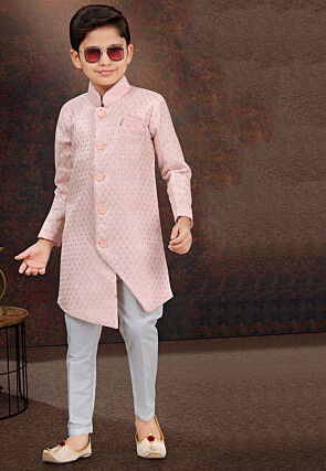 Woven Art Silk Jacquard Sherwani in Pink