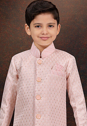 Woven Art Silk Jacquard Sherwani in Pink