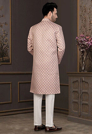 Woven Art Silk Jacquard Sherwani in Rose Gold