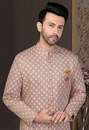 Woven Art Silk Jacquard Sherwani in Rose Gold