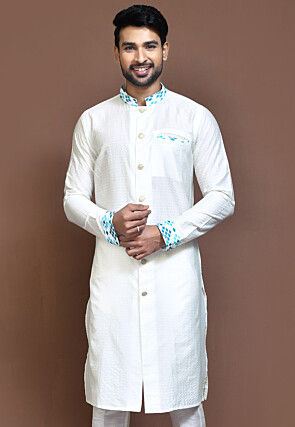 Woven Art Silk Jacquard Sherwani in White