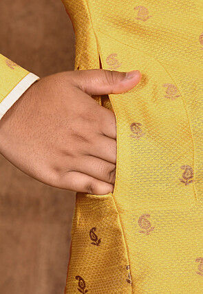 Woven Art Silk Jacquard Sherwani in Yellow