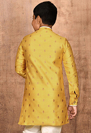 Woven Art Silk Jacquard Sherwani in Yellow
