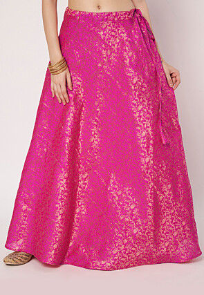 Woven Art Silk Jacquard Skirt in Fuchsia