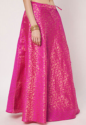 Woven Art Silk Jacquard Skirt in Fuchsia