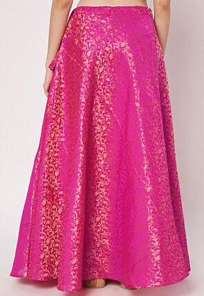 Woven Art Silk Jacquard Skirt in Fuchsia