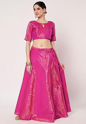 Woven Art Silk Jacquard Skirt in Fuchsia