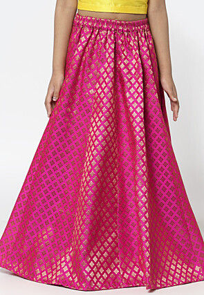 Woven Art Silk Jacquard Skirt in Fuchsia