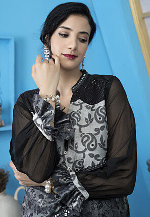 Woven Art Silk Jacquard Straight Kurta Set in Black