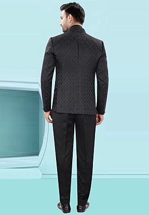 Woven Art Silk Jacquard Tuxedo in Black