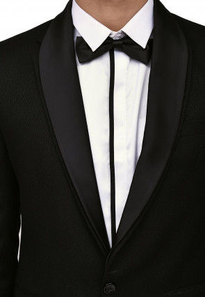 Woven Art Silk Jacquard Tuxedo in Black