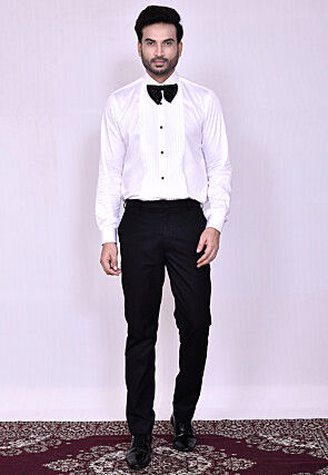 Woven Art Silk Jacquard Tuxedo in Black