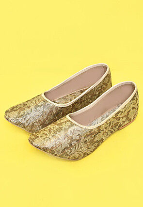 Woven Art Silk Jacquard Women Jutti in Beige