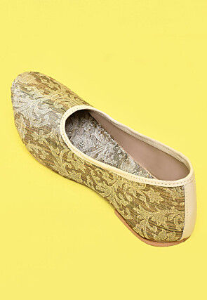 Woven Art Silk Jacquard Women Jutti in Beige