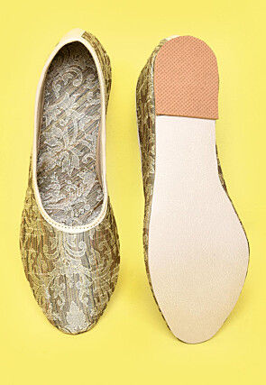 Woven Art Silk Jacquard Women Jutti in Beige