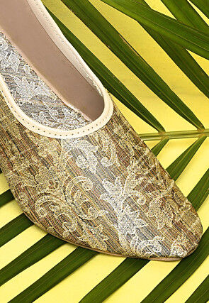 Woven Art Silk Jacquard Women Jutti in Beige