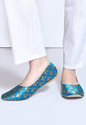 Woven Art Silk Jacquard Women Jutti in Blue