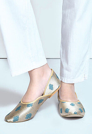 Woven Art Silk Jacquard Women Jutti in Dark Beige