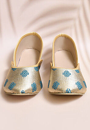 Woven Art Silk Jacquard Women Jutti in Dark Beige