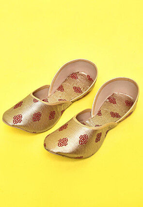 Woven Art Silk Jacquard Women Jutti in Dark Beige