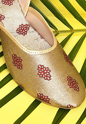 Woven Art Silk Jacquard Women Jutti in Dark Beige