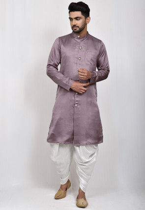 Woven Art Silk Jaquard Kurta Set in Dusty Purple