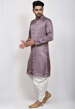 Woven Art Silk Jaquard Kurta Set in Dusty Purple