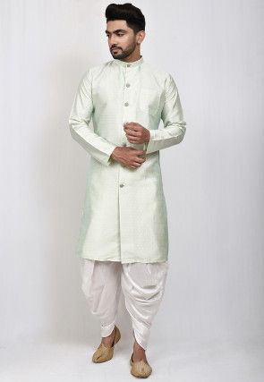 Woven Art Silk Jaquard Kurta Set in Pastel Green