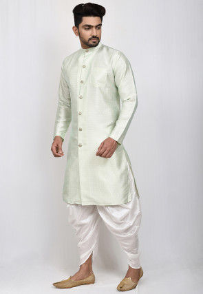 Woven Art Silk Jaquard Kurta Set in Pastel Green