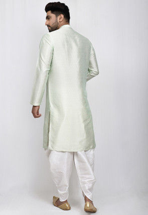 Woven Art Silk Jaquard Kurta Set in Pastel Green