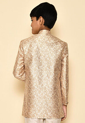 Woven Art Silk Jaquard Kurta in Cream