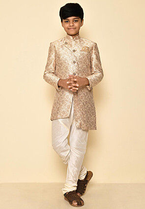 Woven Art Silk Jaquard Kurta in Cream
