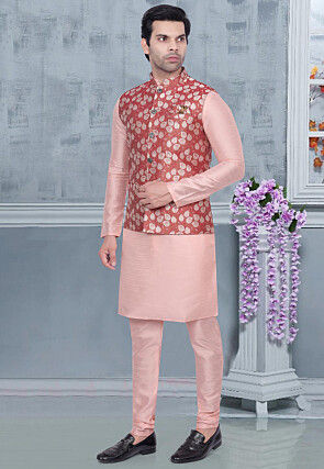 Buy Cream Pink Bel Buti Patterned Jacket Set Online in the USA @Manyavar - Kurta  Jacket Set for Men