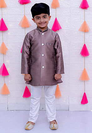Woven Art Silk Kurta Set in Dusty Purple