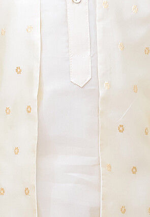 Woven Art Silk Kurta Set in Off White