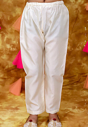 Woven Art Silk Kurta Set in Off White