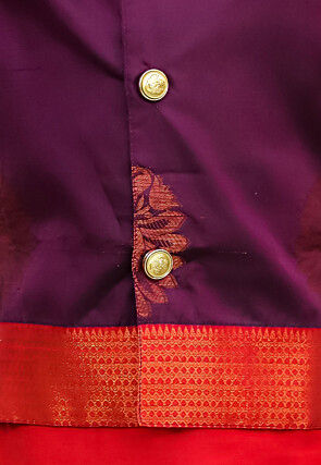 Woven Art Silk Kurta Set in Red and Violet