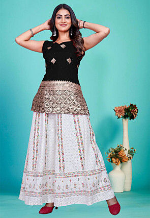 Woven Art Silk Kurti in Black