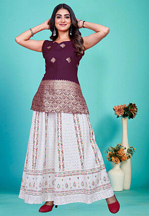Woven Art Silk Kurti in Wine