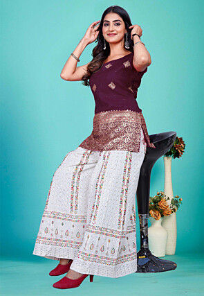 Woven Art Silk Kurti in Wine