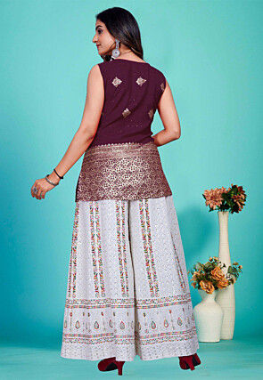 Woven Art Silk Kurti in Wine