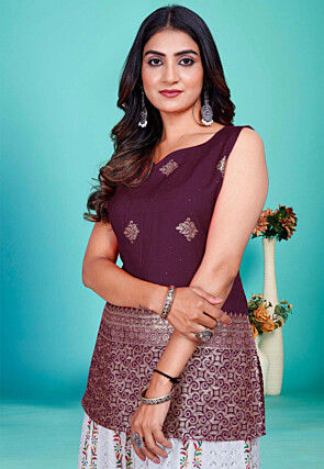 Woven Art Silk Kurti in Wine