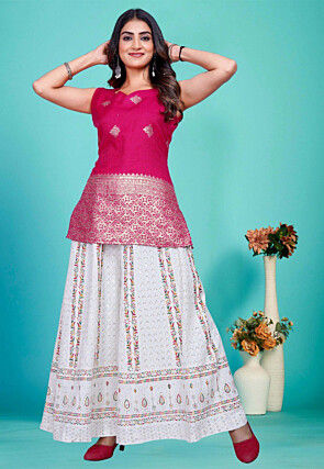 Woven Art Silk Kurti in Fuchsia