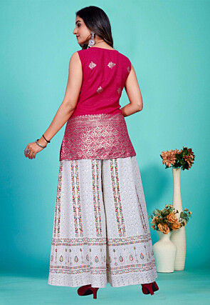 Woven Art Silk Kurti in Fuchsia