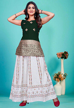 Woven Art Silk Kurti in Green