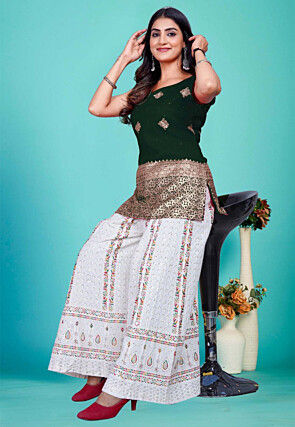 Woven Art Silk Kurti in Green