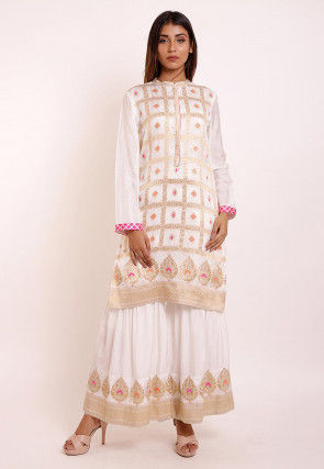 Woven Art Silk Kurti in Off White