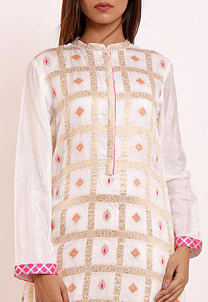 Woven Art Silk Kurti in Off White