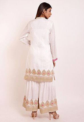 Woven Art Silk Kurti in Off White